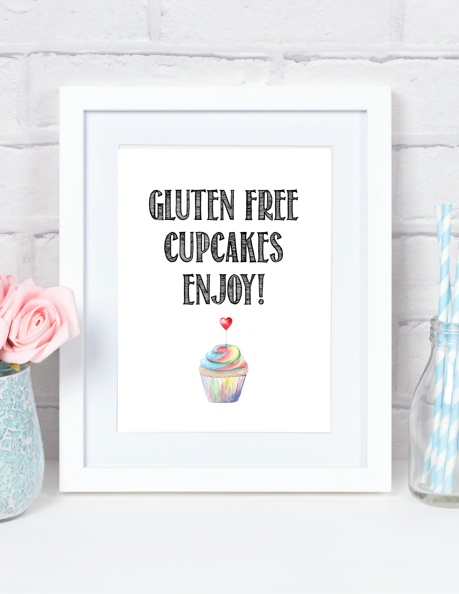 Gluten-Free Enjoy Sign w/Watercolor Cupcakes{Printable Digital Art}