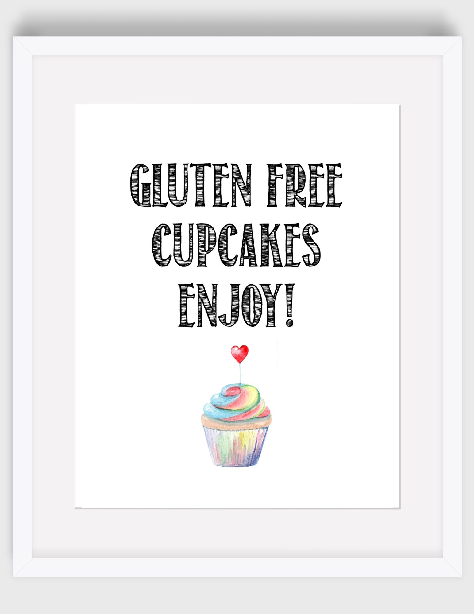 Gluten-Free Enjoy Sign w/Watercolor Cupcakes{Printable Digital Art}